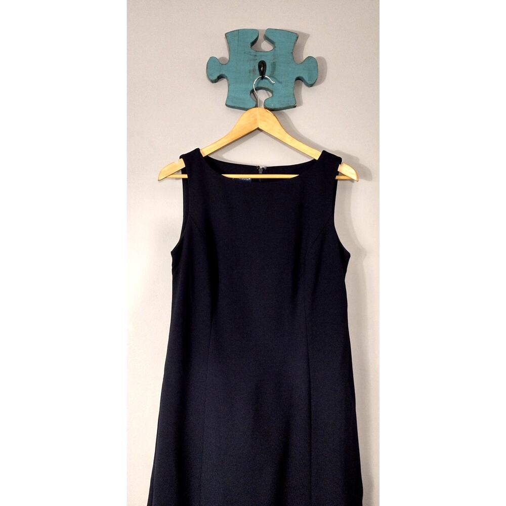 TALBOTS Sleeveless Flounce Dress Stretch Floral Trim Navy Size 8 - Picture 3 of 16